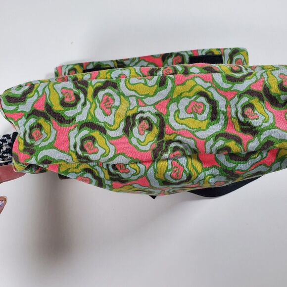 Kavu Medium Crossbody Bag Green Pink Floral Abstract Cotton Outdoors Rope Strap - Picture 6 of 12